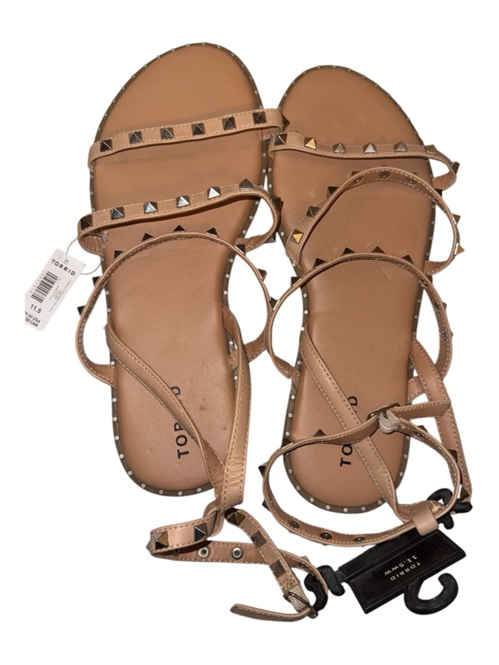 Torrid Tan silver Studded Ankle-Strap Sandals Size 11.5 wide width NWT